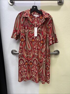 Jude Connally Red Paisley Short Sleeve Shift Dress